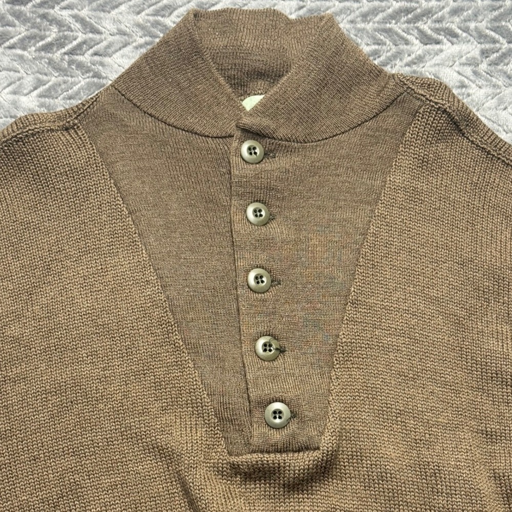 Vintage US Military 100% Wool Henley Sweater Sebo Knitwear Olive LARGE (1448)